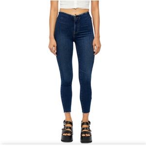 Womens Free People Miles away high waisted pull on skinny jean dark Wash raw hem